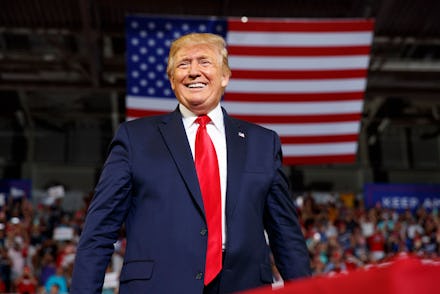 President Donald Trump arrives to speaks at a campaign rally at Williams Arena in Greenville, N.C