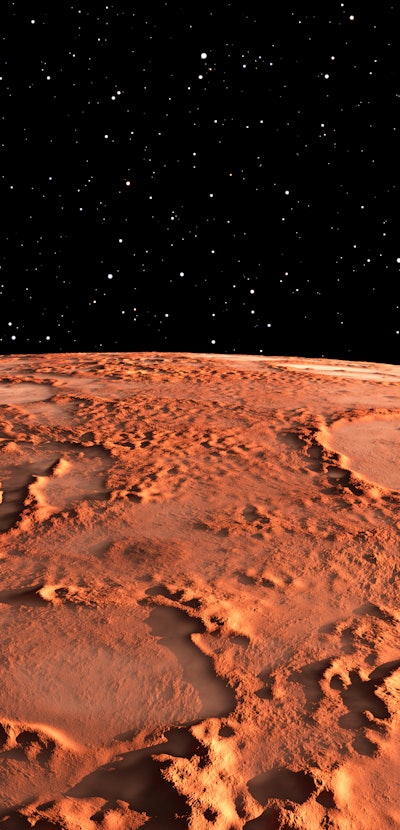 Martian surface and dust in the atmosphere in a 3D illustration