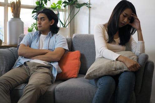 After quarreling in the family, the husband and wife were unhappy, angry, not looking at each other....