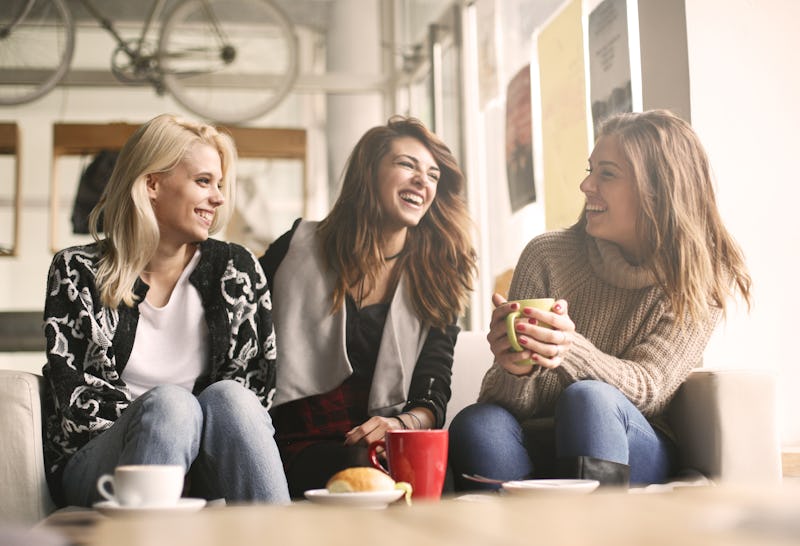 Girls having fun at home, laughing. 