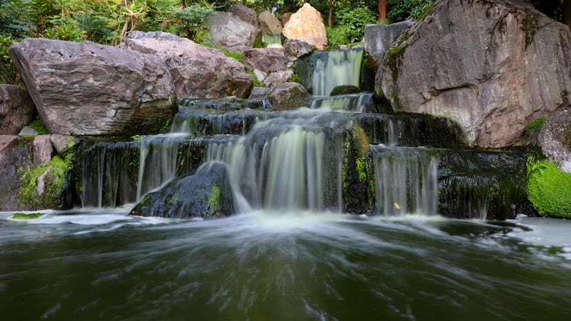 A waterfall. Location: Europe, England, London, Holland Park - Kyoto Garden