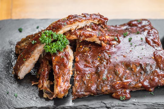 Grilled Barbecued Pork Baby Back Ribs, close up