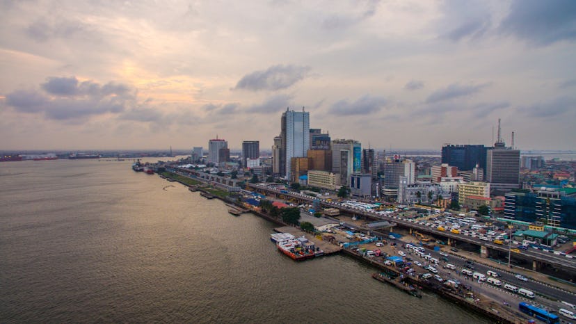 Aerial view of Lagos Island with Lagos Marina