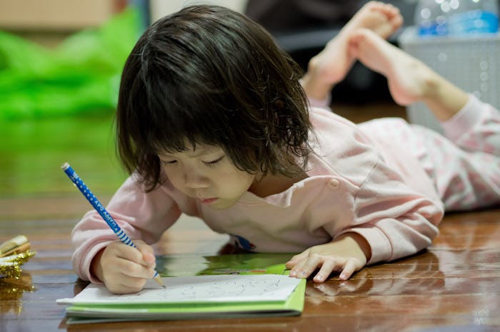 children doing homework, kid write paper, family concept, learning time, student reading book, back ...