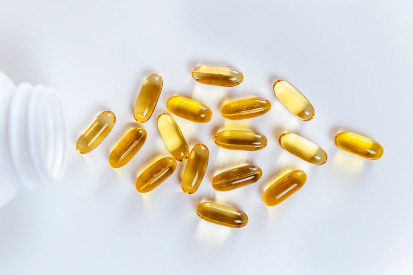Omega 3 supplements.  Softgel supplement capsules 
