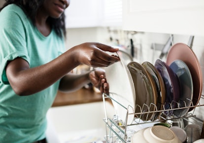 Black woman washed the dishes
