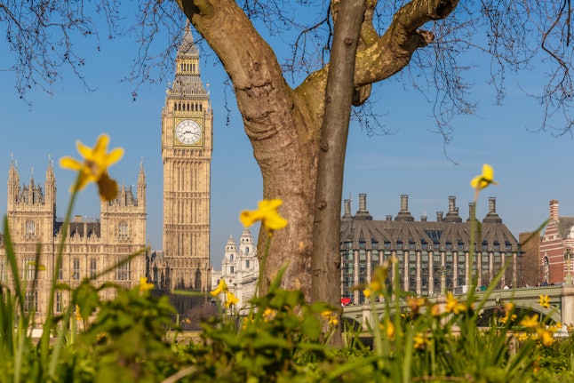 Spring sunny morning in Westminster, London