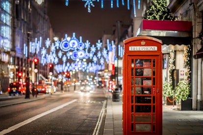 Phone box in London in Christmas time