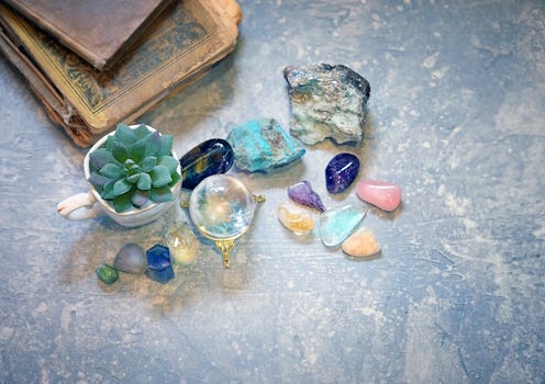 Rock crystal, fluorite, citrine. gemstones crystal minerals for relaxation, meditation. Crystal Rit...