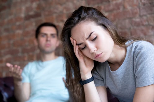 Young woman fighting with her partner, because her zodiac sign is most likely to start a fight on Th...