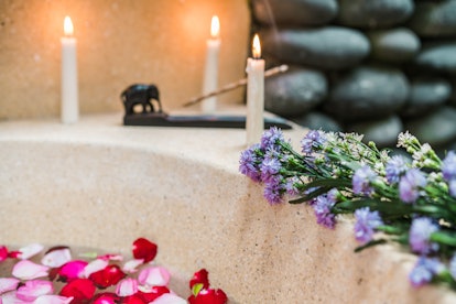 Petal bath with candles and incense aroma