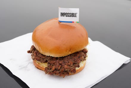 The Impossible Burger, a plant-based burger containing wheat protein, coconut oil and potato protein...