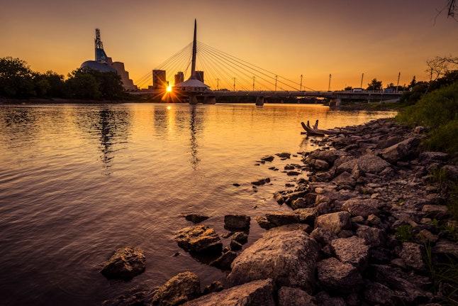 Sunset with view of Winnipeg skyline