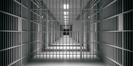 Prison interior. Jail cells and shadows, dark background. 3d illustration