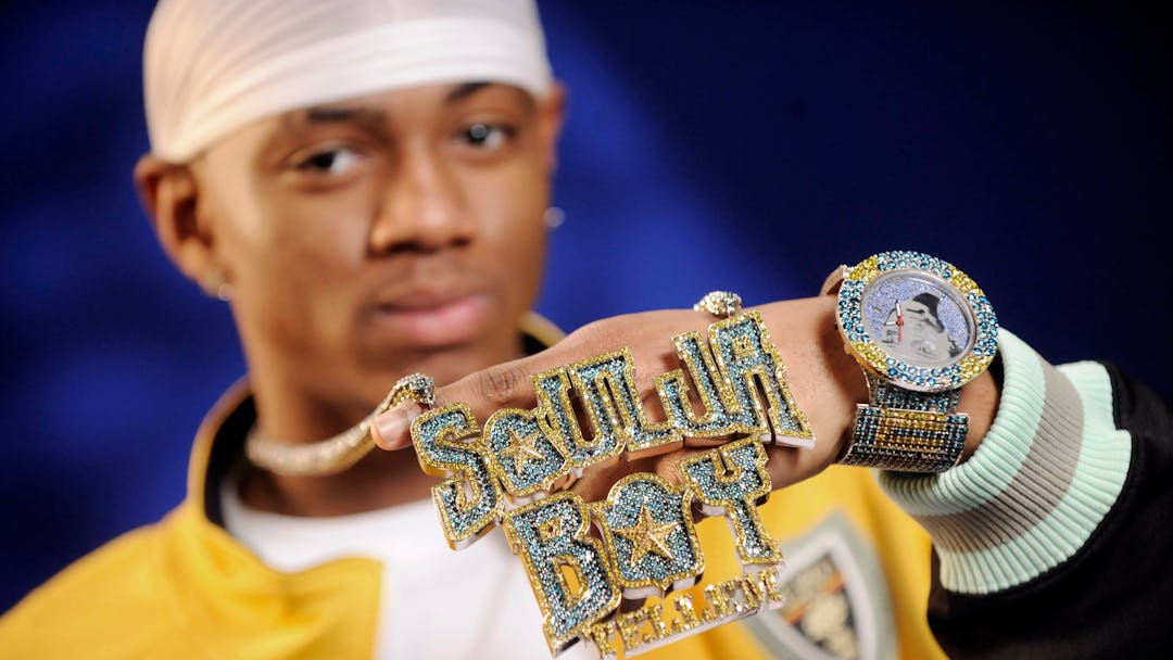 Soulja Boy, DeAndre Ramone Way Rapper Soulja Boy shows off his bling during an interview in New York