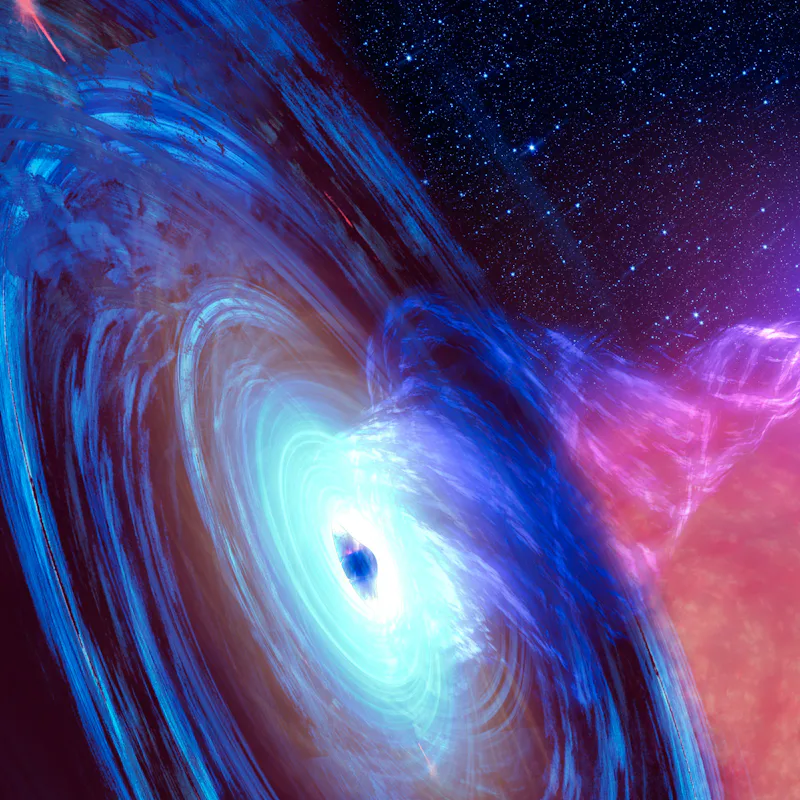 Abstract space wallpaper. Black hole with nebula over colorful stars and cloud fields in outer space...