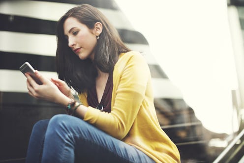 Woman Mobile Phone Connection Waiting City Technology Concept