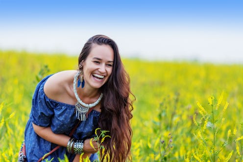 happy woman in summer meadow