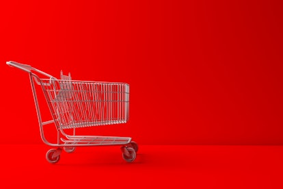 White Shopping Carts on Red background abstract image 3d rendering illustration