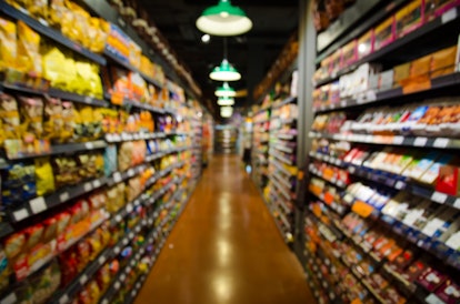 supermarket blur background.Product on shelf.