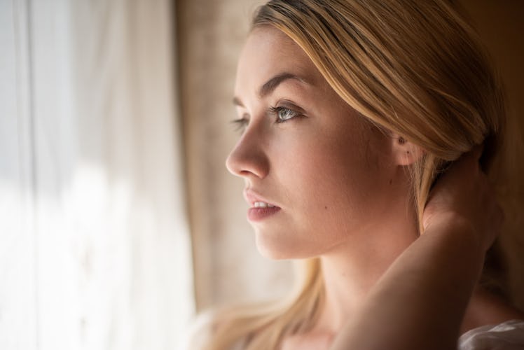 Side view portrait of a young pretty woman
