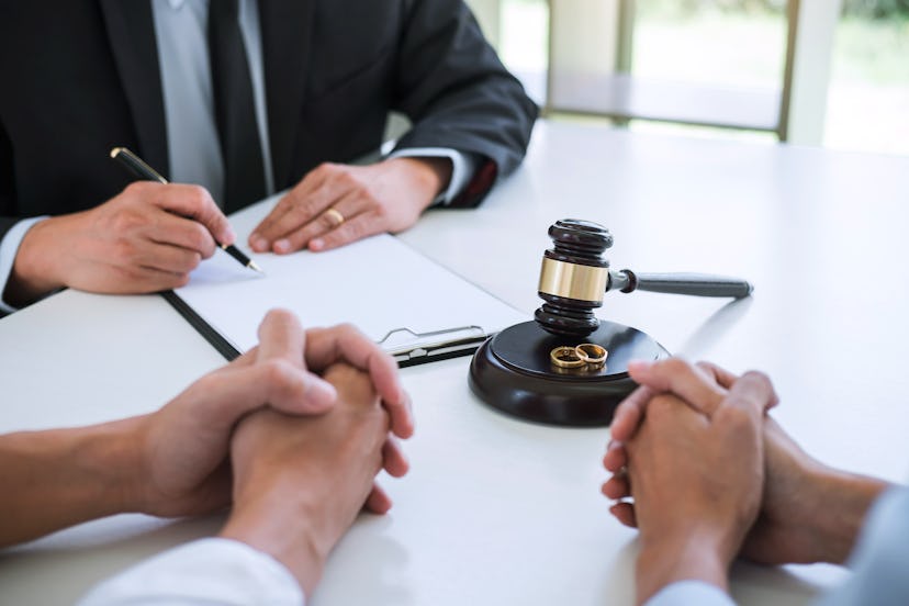Agreement prepared by lawyer signing decree of divorce (dissolution or cancellation) of marriage, hu...