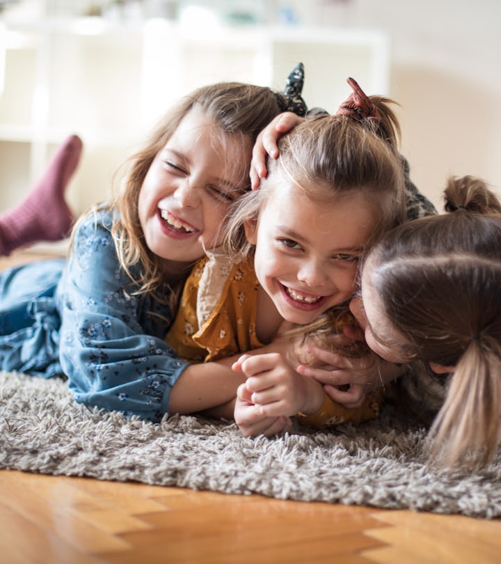  The greatest love is for the sister. Three little girls at home.
 