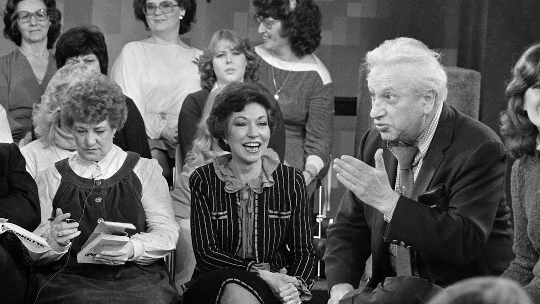 Author Studs Terkel makes a point during taping of the Phil Donahue TV show in Chicago. Terkel's boo...