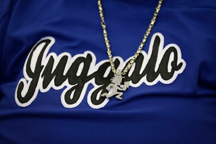 Joseph Bruce, Violent J A closeup of Juggalo name and symbol worn by Joseph Bruce aka Violent J, a m...