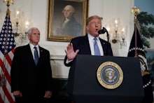 President Donald Trump speaks about the mass shootings in El Paso, Texas and Dayton, Ohio, in the Di...