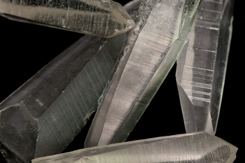 Clear lemurian Quartz Batch on black background from Minas Gerais, Brazil