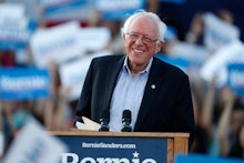 Bernie Sanders, r m. Democratic presidential candidate Sen. Bernie Sanders, I-Vt., speaks during a r...