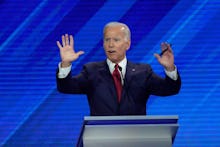 Democratic presidential candidate former Vice President Joe Biden answers a question, during a Democ...