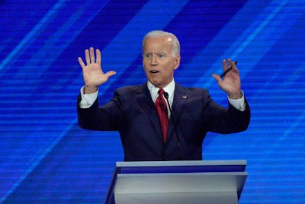 Democratic presidential candidate former Vice President Joe Biden answers a question, during a Democ...