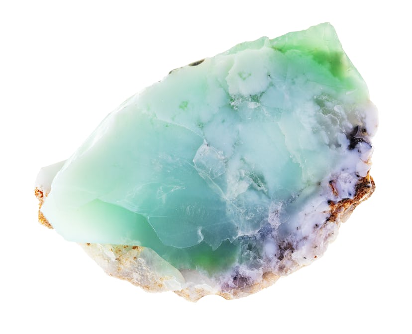 macro photography of natural mineral from geological collection - rough chrysophrase (chrysoprase) s...