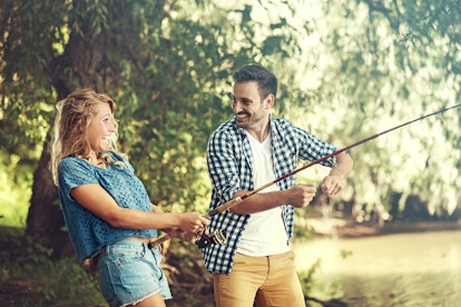 Friends is enjoying fishing. Spring time.