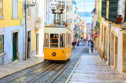 A view of the incline and Bica tram, Lisbon,  Portugal 