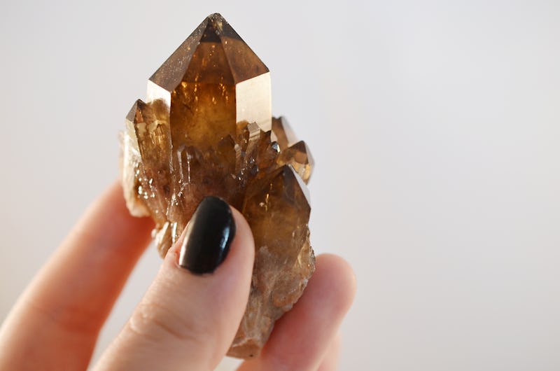 Sale Rare Dark Smokey Citrine Cluster! Unique design, Large terminations with family cluster and twin! Multiple terminations on dark golden crystal. Meditation and Reiki decor