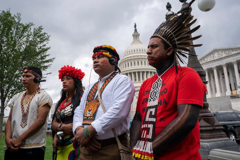 JSA. Indigenous people of the Americas listen at a Senate Climate Change Task Force news conference ...