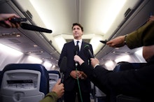 Canadian Prime Minister and Liberal Party leader Justin Trudeau makes a statement in regards to a ph...