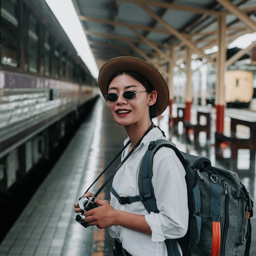 Happy women traveling on the train, vacation, travel ideas.
