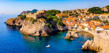 Amazing view on the Adriatic sea from the fortress walls of Dubrovnik, Croatia, with its historical ...