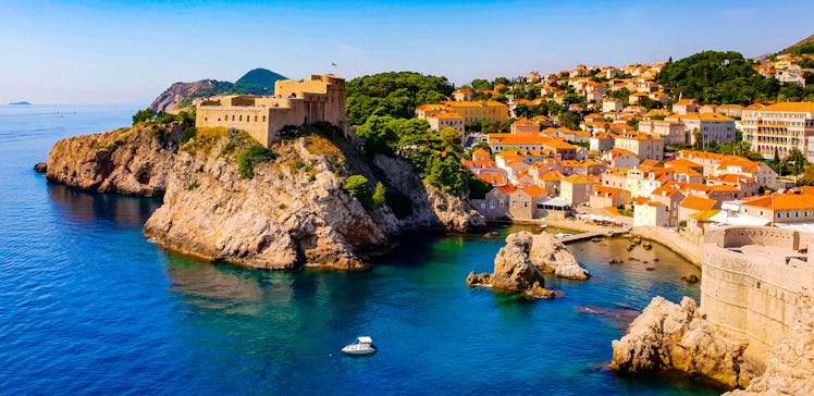 Amazing view on the Adriatic sea from the fortress walls of Dubrovnik, Croatia, with its historical ...