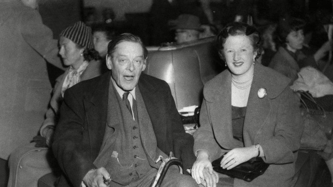T.S. Eliot 1959 Writer Thomas Stearns Eliot and his wife, Valerie Eliot at Southampton, England,, on...