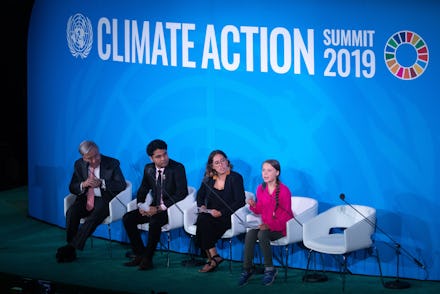 Greta Thunberg (R), a 16-years-old climate activist from Sweden, addresses world leaders at the star...