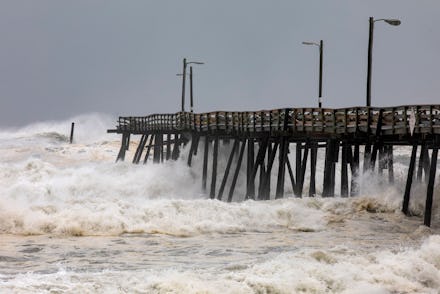 Waves from the Atlantic Ocean destroyed the far end of the Nags Head Fishing Pier as Hurricane Doria...