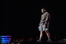 Kanye West performs with Kid Cudi at the Coachella Music & Arts Festival at the Empire Polo Club, in...