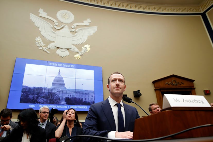 Facebook CEO Mark Zuckerberg returns after a break to continue testifying at a House Energy and Comm...
