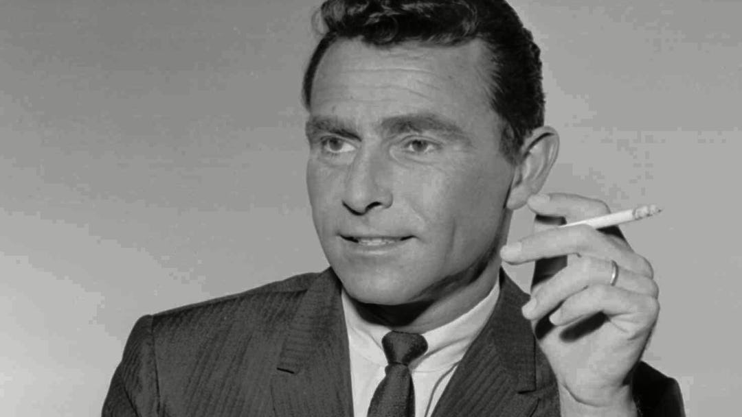 SERLING Rod Serling pauses for a cigarette and coffee between scenes during filming of "The Twilight...