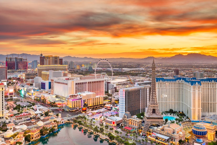 Las Vegas, Nevada, USA skyline over the strip at dusk.